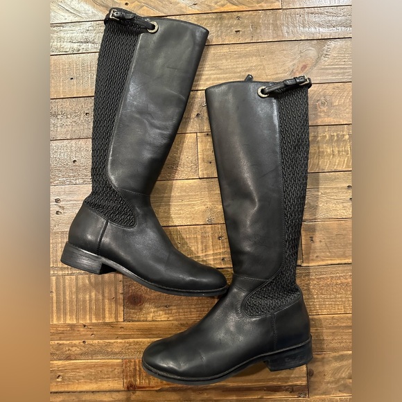 Cole Haan Shoes - Cole Haan Simona Black Leather and Stretch Riding Boots Size 6.5